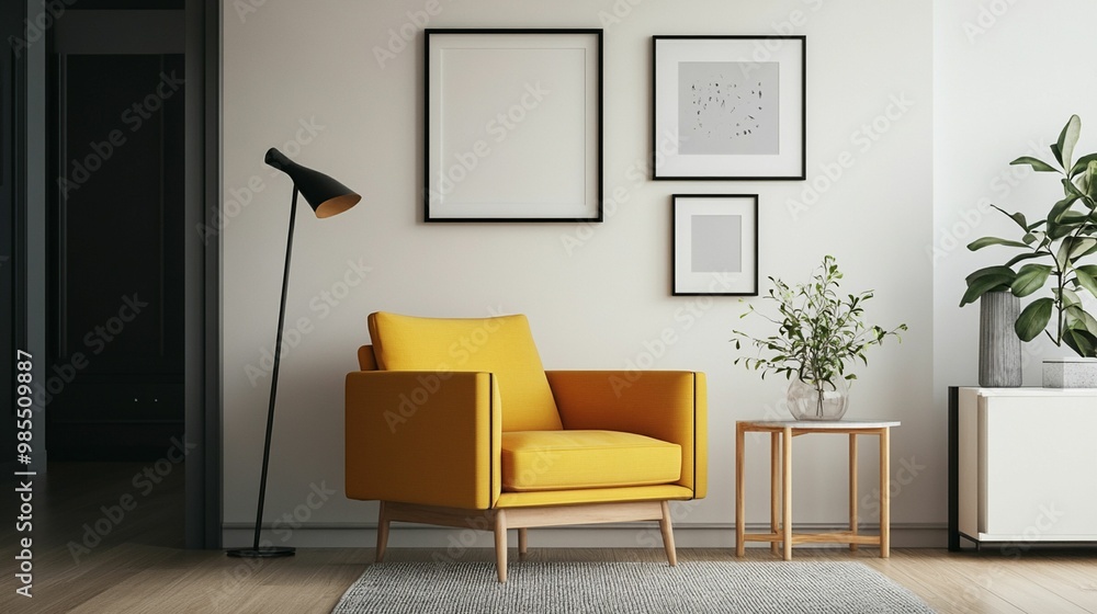 Fototapeta premium Scandinavian Interior Design of a Modern Living Room Featuring a Vibrant Color Premium Sitting Chair