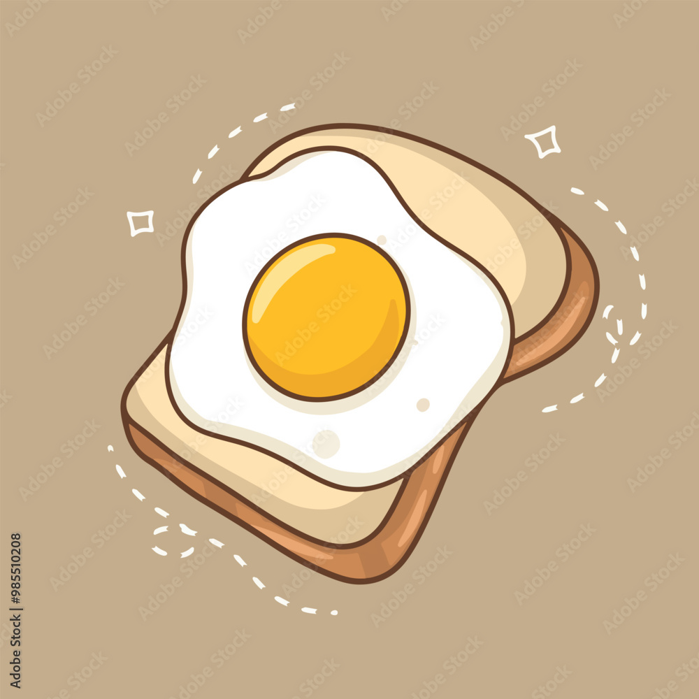 Illustration of a fried egg on toast. Vector illustration in cartoon style. Illustration of a fried egg on toast. Vector illustration in cartoon style.