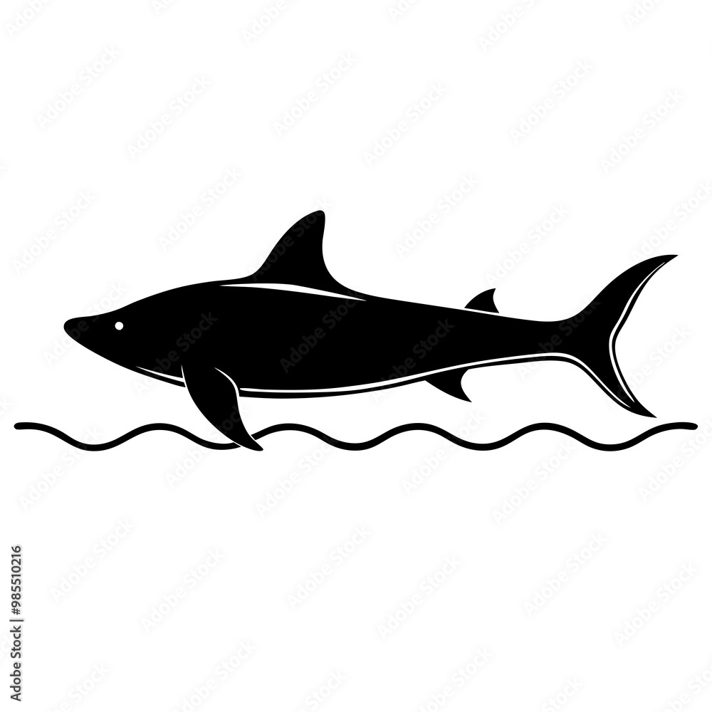 Obraz premium Shark Silhouette Beneath Water Surface Vector black Art