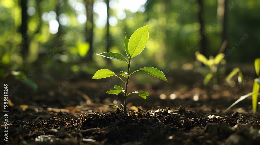 A Single Sapling Growing in a Forest Setting A Single Sapling Growing in a Forest Setting