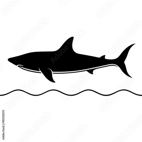 Shark Silhouette Beneath Water Surface Vector black Art