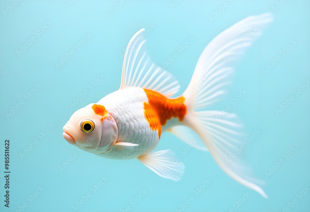 A vibrant orange goldfish with flowing fins gracefully swims in clear water, showcasing its beauty and elegance. This captivating aquatic creature is delight to observe A vibrant orange goldfish with flowing fins gracefully swims in clear water, showcasing its beauty and elegance. This captivating aquatic creature is delight to observe
