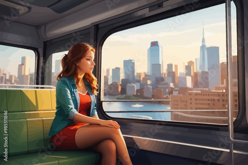 woman sitting in a window seat in a moving train watching mountains from the window