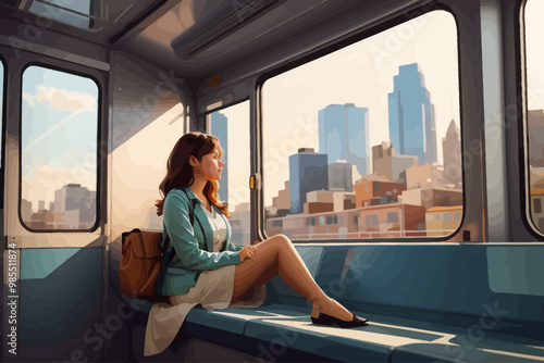 woman sitting in a window seat in a moving train watching mountains from the window