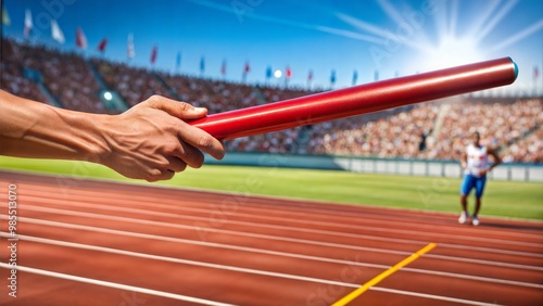 Close-up of Relay Runner Holding Baton in Stadium Race, Track and Field Event
