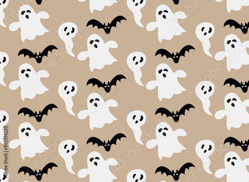Cute halloween pattern with  characters, cartoon ghost print for wrapping paper