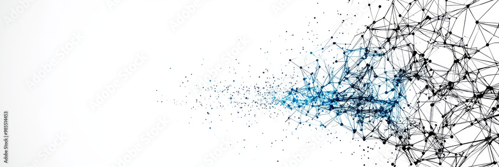 Fototapeta premium Abstract digital network with blue and black lines on a white background.