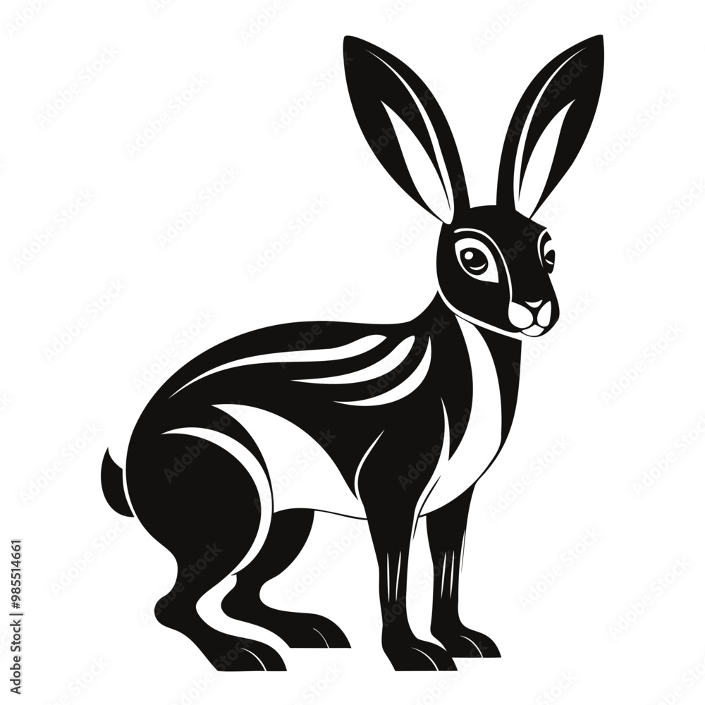 Naklejka premium Rabbit hare black silhouette vector Illustration For abstract logo, Black and white Arabian Hare Silhouette