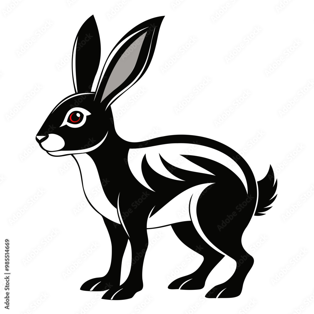 Obraz premium Rabbit hare black silhouette vector Illustration For abstract logo, Black and white Arabian Hare Silhouette