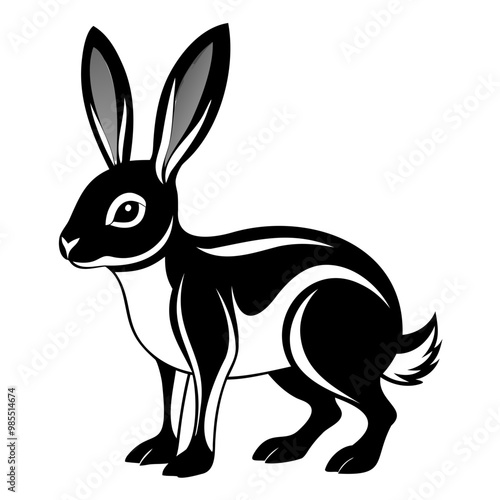 Rabbit hare black silhouette vector Illustration For abstract logo, Black and white Arabian Hare Silhouette