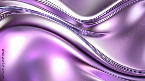 Shiny chrome background with fluid, iridescent waves and a silver gradient enhanced by neon purple hues for a modern, dynamic look.