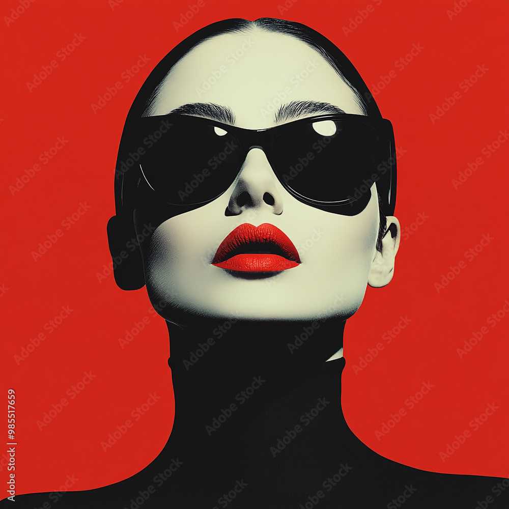 The cover of an invitation to a masquerade or Halloween party. Red and black illustration. A young woman with black glasses. Model appearance. The cover of an invitation to a masquerade or Halloween party. Red and black illustration. A young woman with black glasses. Model appearance.