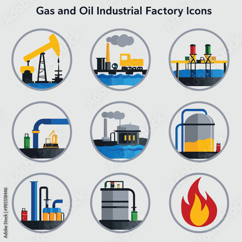 illustrations vector icon for oil and gas industry refinery process and building 
