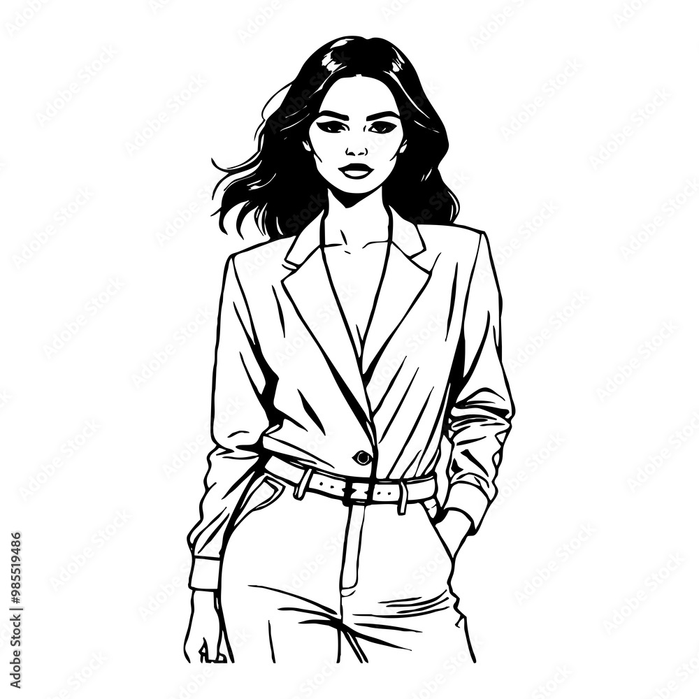 Fictional female character. Black and white line art. Logo design for use in graphics. T-shirt print, tattoo design. Fictional female character. Black and white line art. Logo design for use in graphics. T-shirt print, tattoo design.