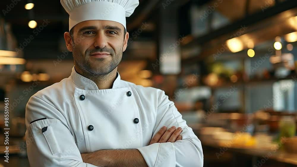 Stylish white uniformed chef with a proud chefs cap on Stylish white uniformed chef with a proud chefs cap on