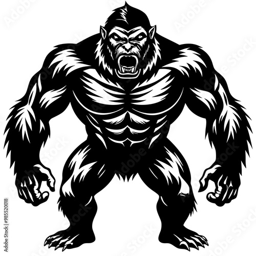 Gorilla Silhouette in Powerful Muscular Pose Vector Art