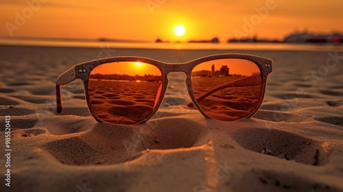 Wallpaper Mural Sunset Reflected in Sunglasses on Sandy Beach Torontodigital.ca