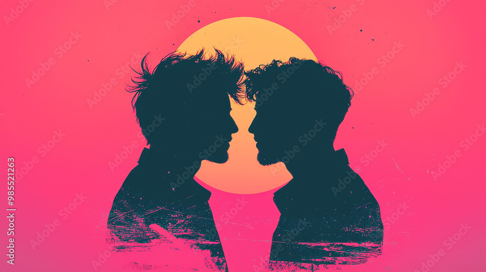 Two men in silhouette face each other, framed by a large yellow circle. Two men in silhouette face each other, framed by a large yellow circle.