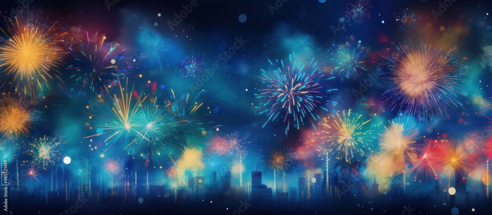 Fototapeta premium Festive Fireworks Display Over City Skyline