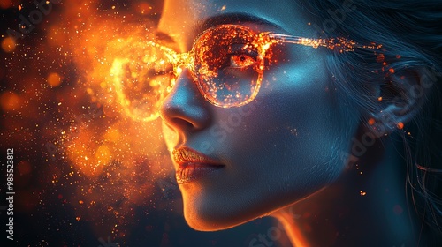 Wallpaper Mural Glowing Portrait with Sparkling Glasses Effect Torontodigital.ca