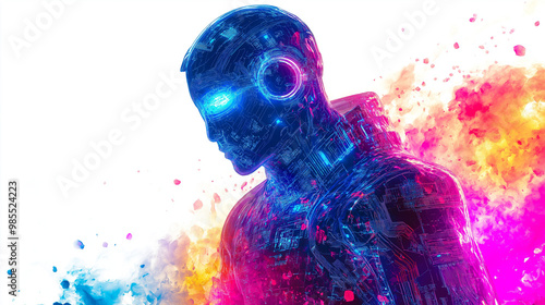 A fiery AI Technology abstract background with smoke, flames, and bright colors reminiscent of the essence of an exploding planet in a fantasy space scene.