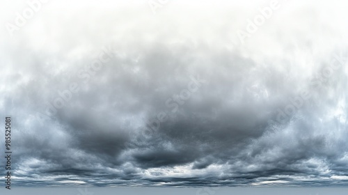 Stormy sky with black clouds HDRI panorama for 3D graphics or gaming, usable as a sky dome or edited drone shot, isolated on a white background, studio photography.