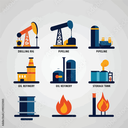 illustrations vector icon for oil and gas industry refinery process and building 
