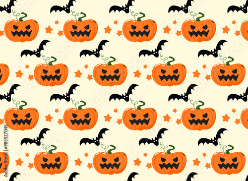 halloween pumpkins  cartoon cute with  pattern  characters, cartoon ghost ,bat print for wrapping paper
