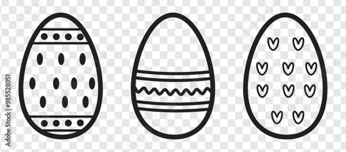 Easter Eggs collection.Set of Easter eggs simple line icons. Vector icons of eggs with ornament in flat design.