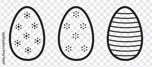 Easter Eggs collection.Set of Easter eggs simple line icons. Vector icons of eggs with ornament in flat design.
