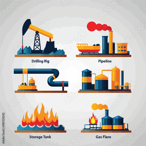 illustrations vector icon for oil and gas industry refinery process and building 
