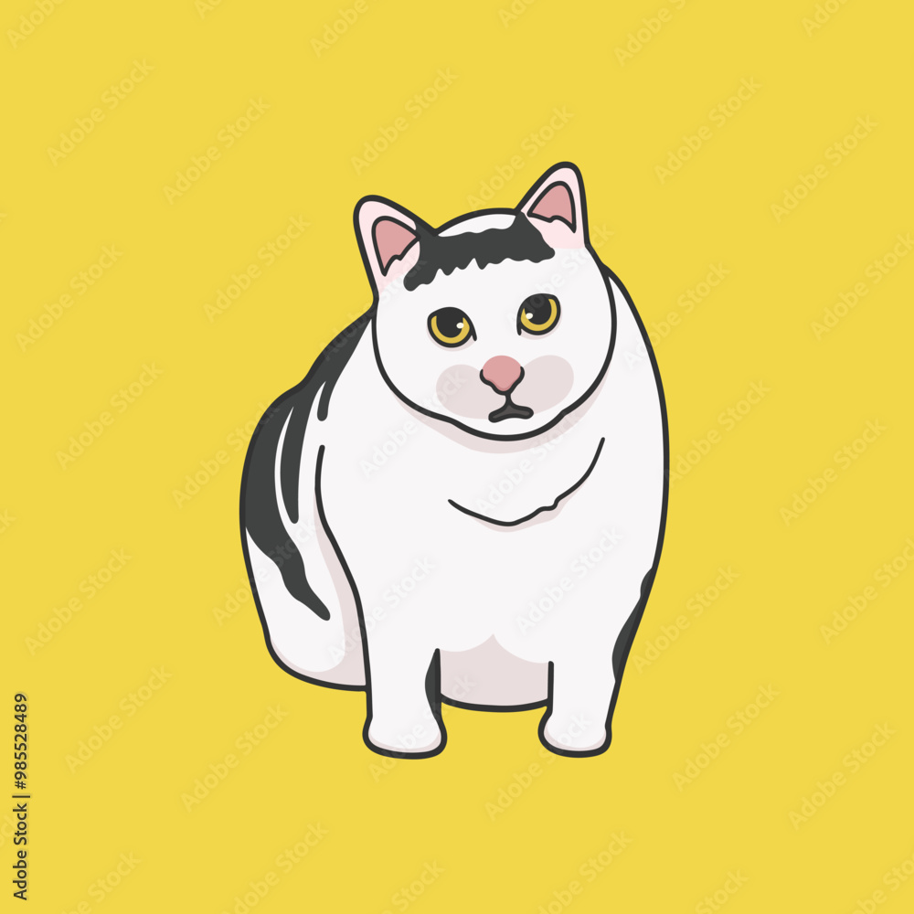 Fototapeta premium Chubby Cat Meme Sticker Cute Illustration