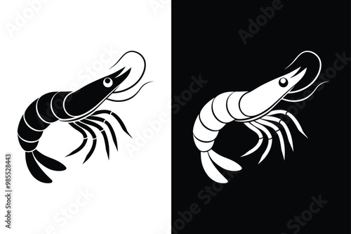 Elegant Shrimp Silhouette. Seafood Icon Isolated on White