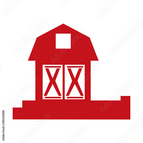 Farm barn cowshed building exterior with tractor and windmill flat vector