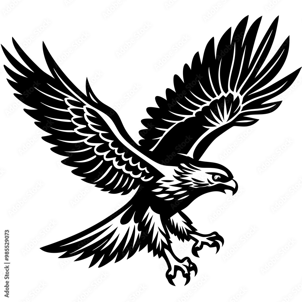 Obraz premium Diving Hawk Silhouette with Extended Claws Black Vector Art