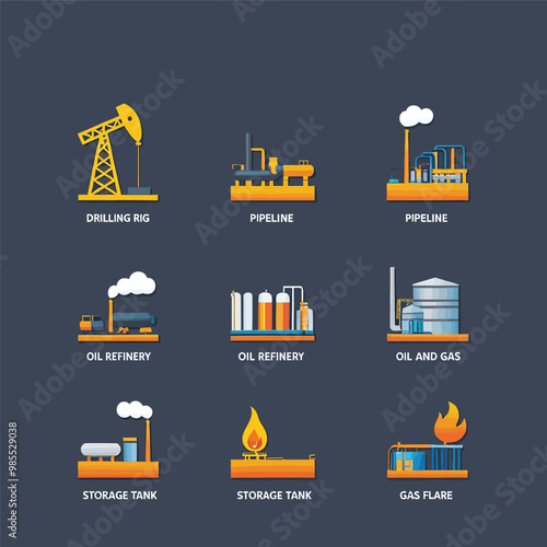illustrations vector icon for oil and gas industry refinery process and building 
