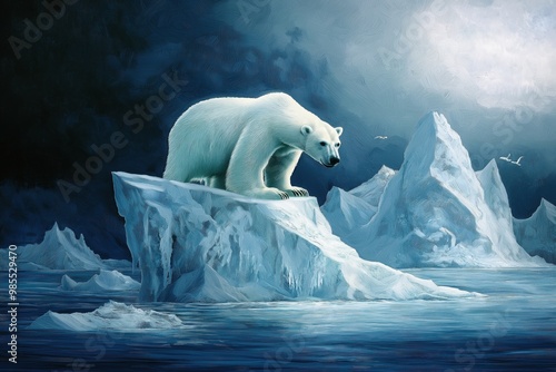 Polar Bear on Iceberg in Arctic Moonlight