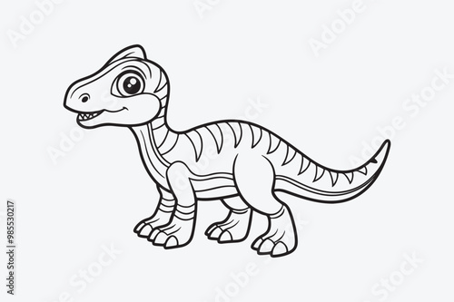 Black line art of  a DINO  for kids coloring book in white background