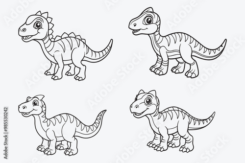 Black line art of  a DINO  for kids coloring book in white background