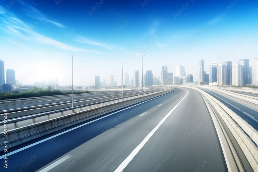 Empty road under blue sky and white clouds on the city skyline Empty road under blue sky and white clouds on the city skyline