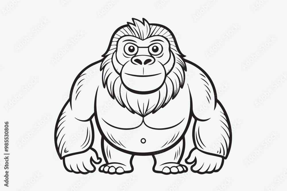 Black line art of  a GORILLA  for kids coloring book in white background