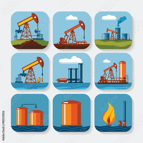 illustrations vector icon for oil and gas industry refinery process and building 
