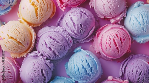 A close-up of colorful ice cream scoops, perfect for summery and sweet food photography.