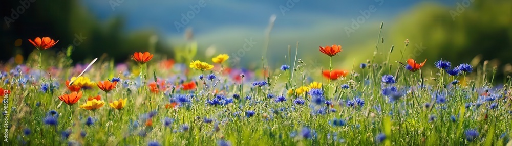 Breezy meadow with wildflowers in full bloom, capturing the essence of nature s movement, Botanical
