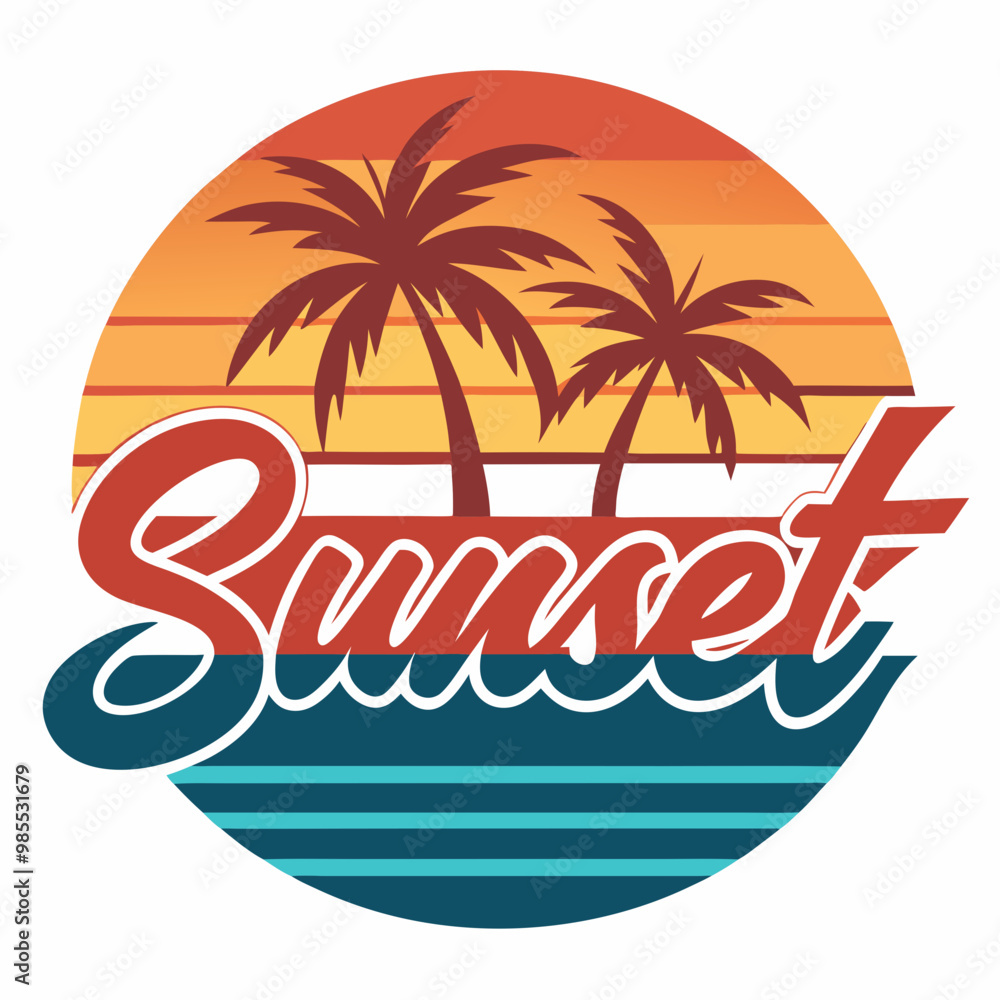 Fototapeta premium Vibrant Sunset Summer Beach Logo Design, Creative Sunset Summer Beach Logo,Sunset Summer Beach Logo Ideas,Eye-Catching Sunset Beach Logo,Custom Sunset Summer Beach Logo
