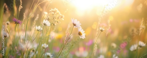 Wallpaper Mural Close-up of wildflowers bending in a gentle meadow breeze, soft sunlight, Botanical Torontodigital.ca