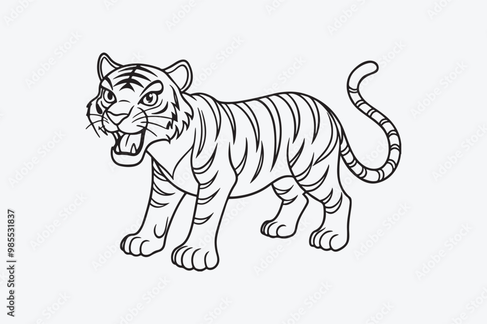 Fototapeta premium Black line art of a TIGER for kids coloring book in white background