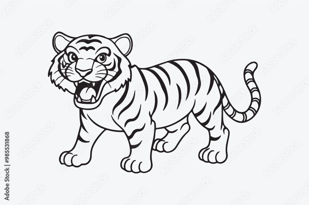 Fototapeta premium Black line art of a TIGER for kids coloring book in white background