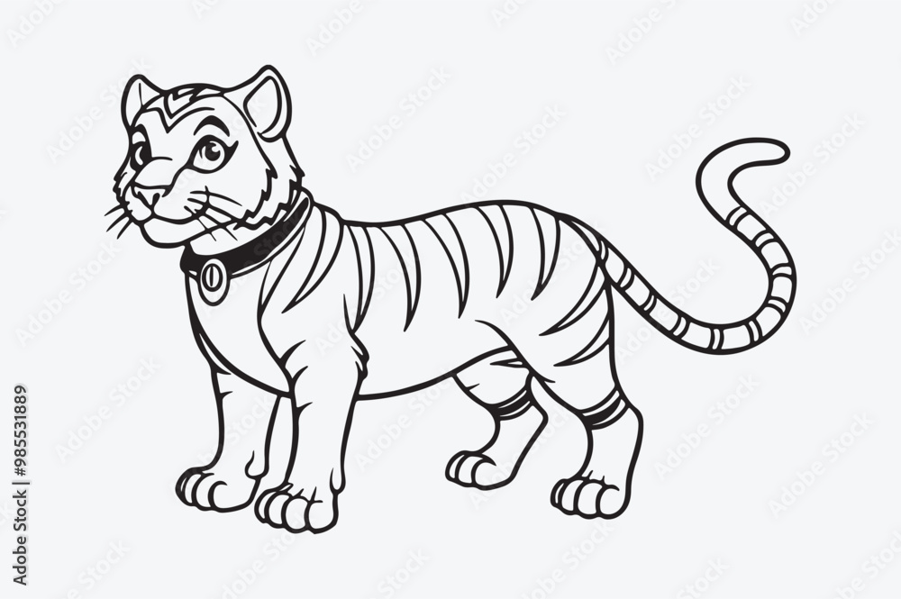 Obraz premium Black line art of a TIGER for kids coloring book in white background