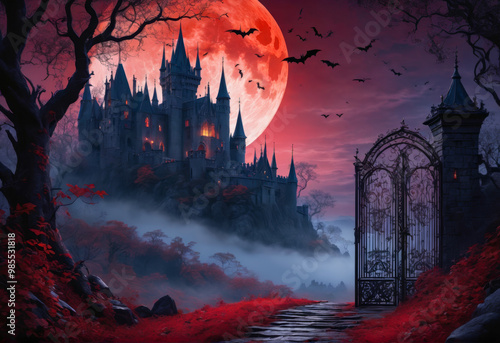 Gothic Castle Under a Red Moon.
